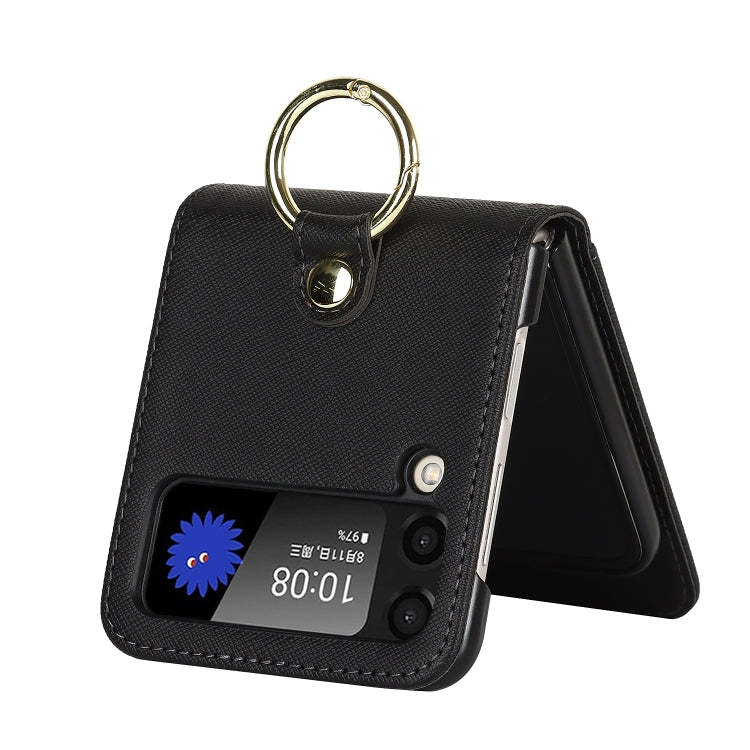 For Samsung Galaxy Z Flip4 5G Cross Texture Lanyard Ring Phone Case