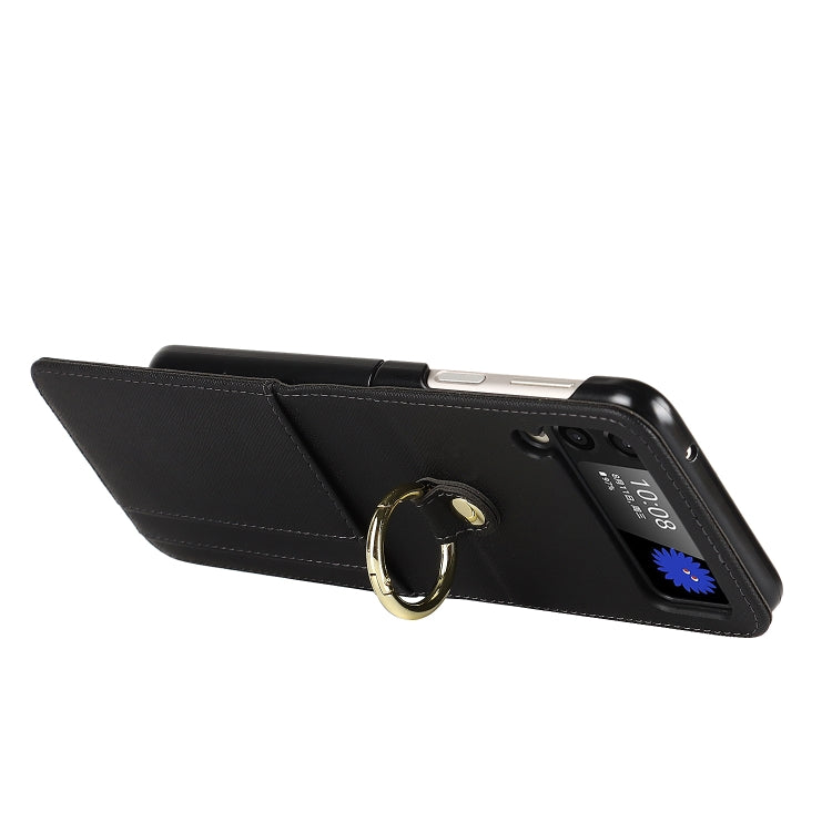 For Samsung Galaxy Z Flip4 5G Cross Texture Lanyard Ring Phone Case