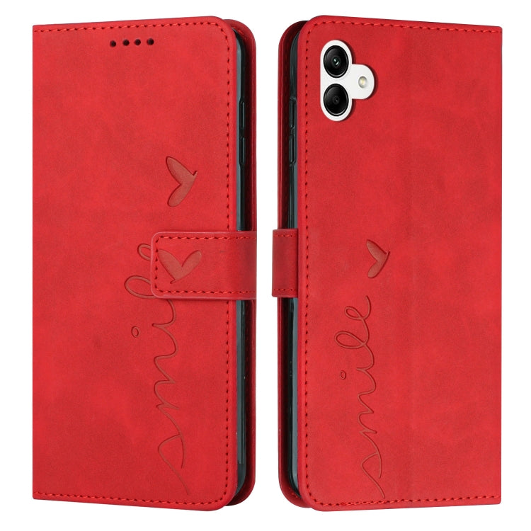 For Samsung Galaxy A04e Skin Feel Heart Embossed Leather Phone Case