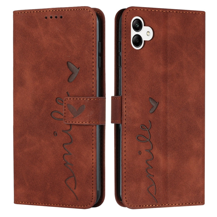 For Samsung Galaxy A04e Skin Feel Heart Embossed Leather Phone Case