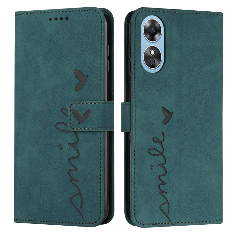 For OPPO A17 Skin Feel Heart Embossed Leather Phone Case