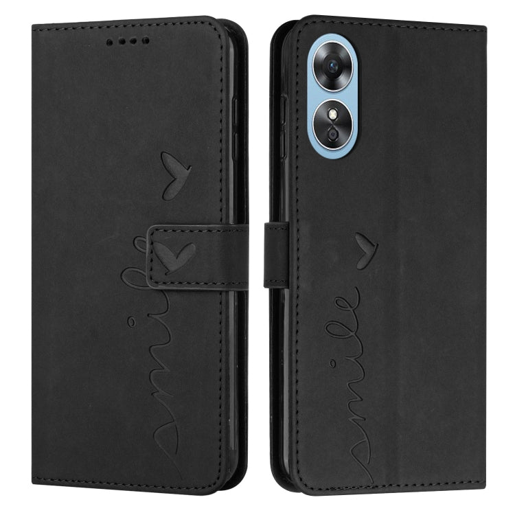 For OPPO A17 Skin Feel Heart Embossed Leather Phone Case