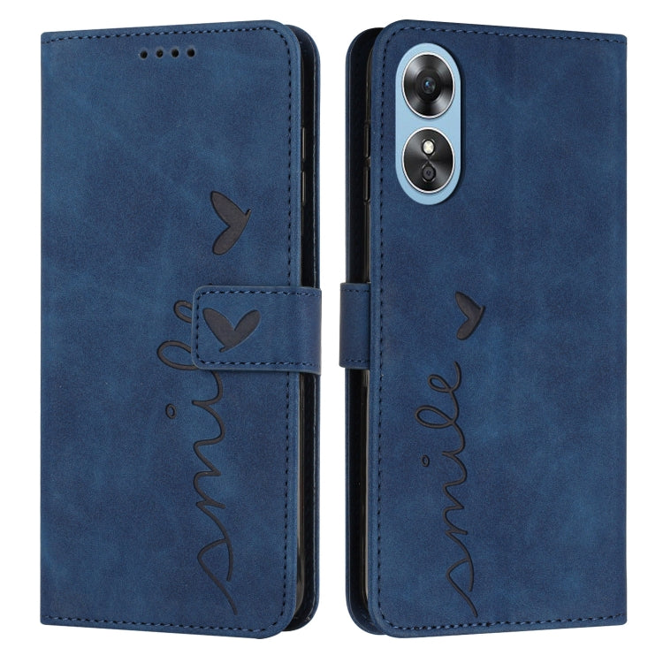 For OPPO A17 Skin Feel Heart Embossed Leather Phone Case