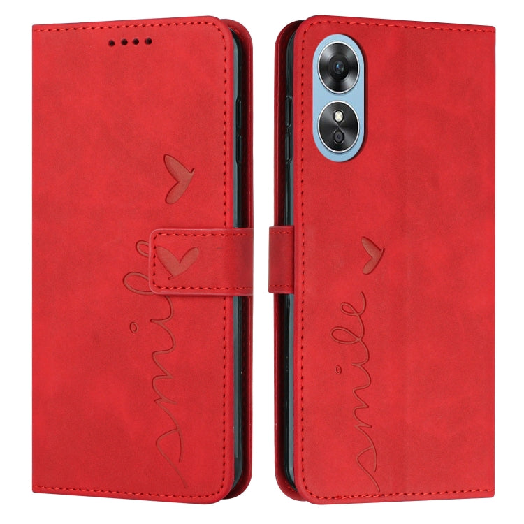 For OPPO A17 Skin Feel Heart Embossed Leather Phone Case