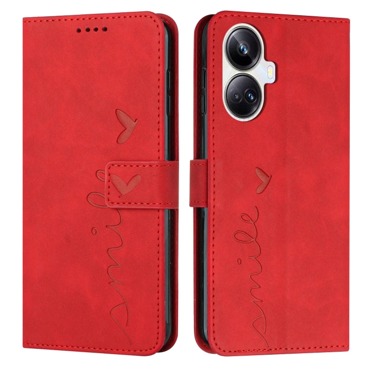 For Realme 10 Pro+ Skin Feel Heart Embossed Leather Phone Case