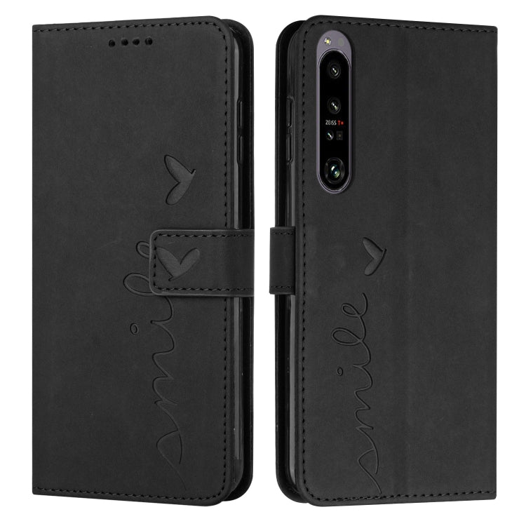 For Sony Xperia 1 IV Skin Feel Heart Embossed Leather Phone Case