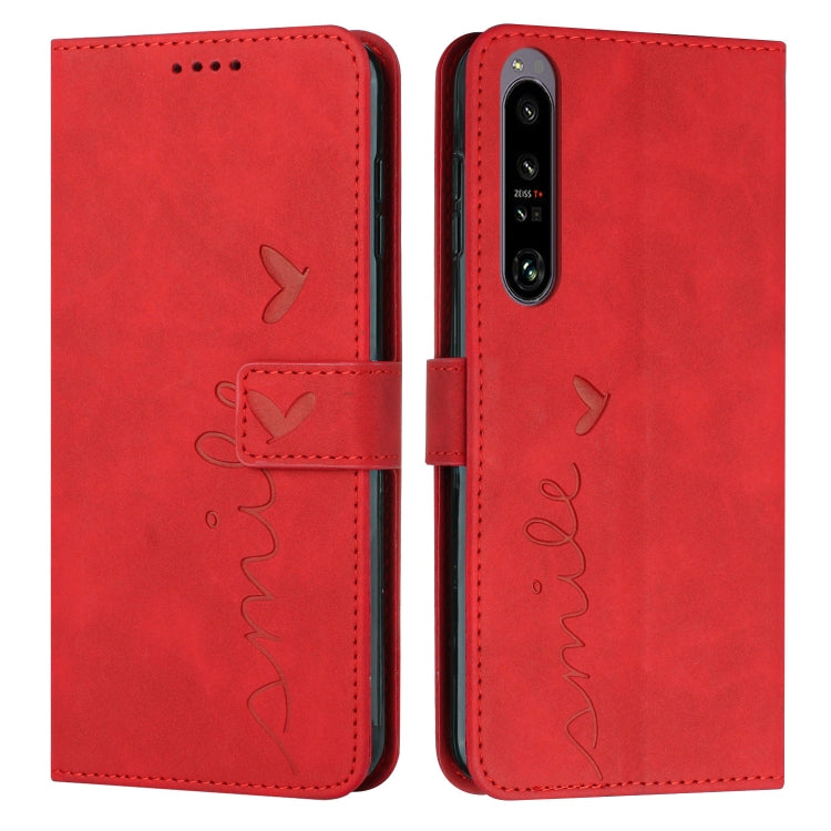 For Sony Xperia 1 IV Skin Feel Heart Embossed Leather Phone Case