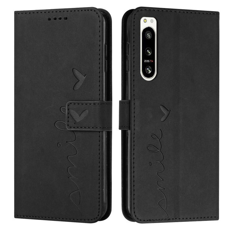 For Sony Xperia 5 IV Skin Feel Heart Embossed Leather Phone Case