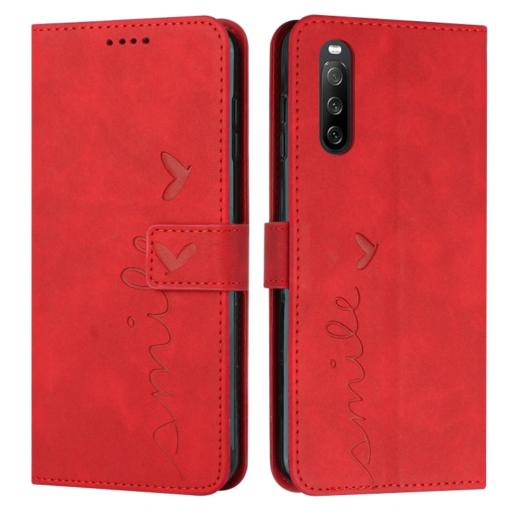 For Sony Xperia 10 IV Skin Feel Heart Embossed Leather Phone Case