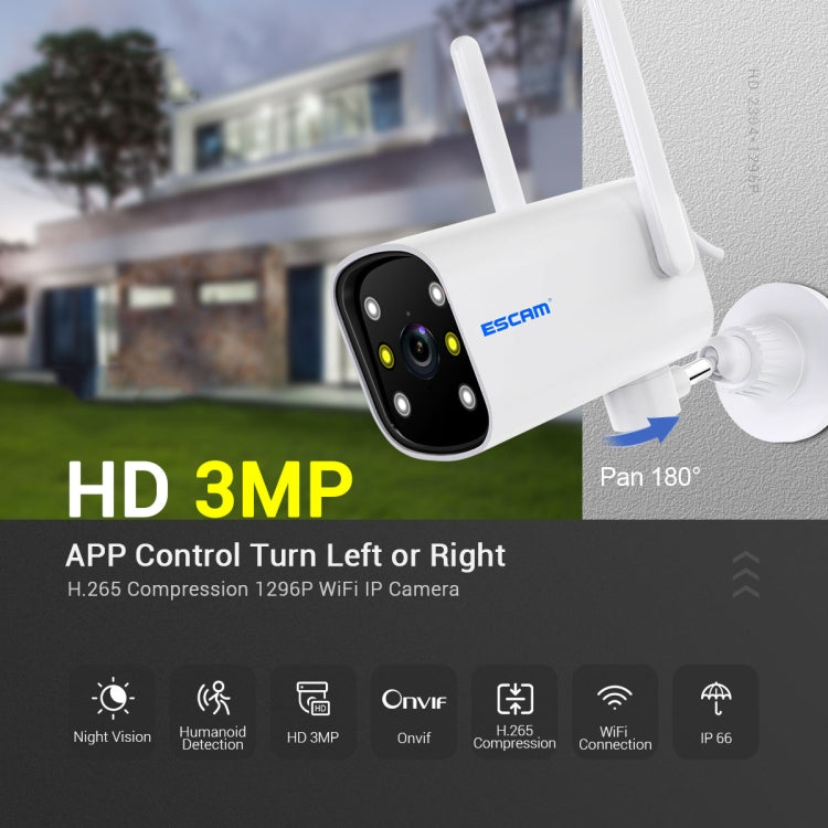 ESCAM PT301 3MP 1296P HD Indoor Wireless PTZ IP Camera IR Night Vision AI Humanoid Detection Home Security CCTV Monitor, Plug Type:US Plug(White)