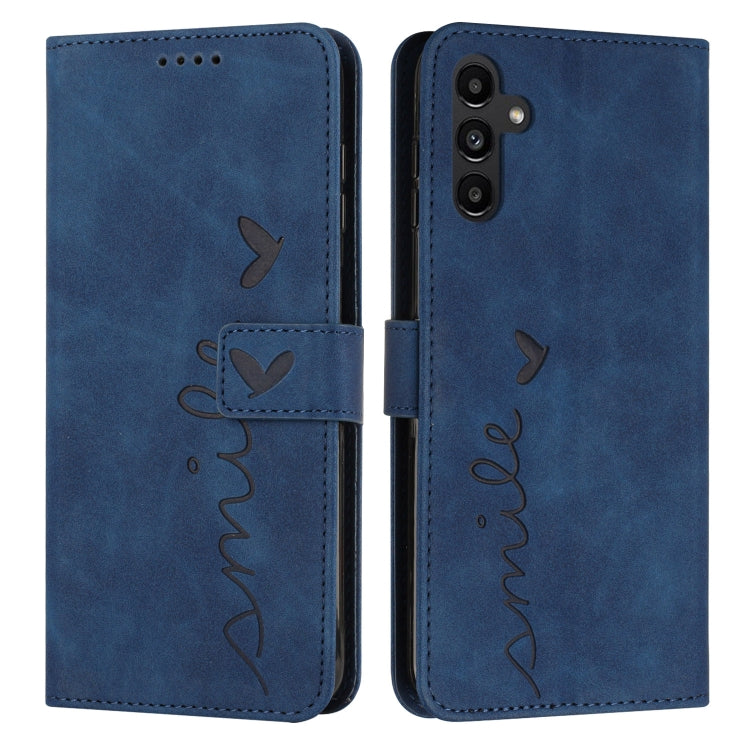 For Samsung Galaxy A34 5G Skin Feel Heart Embossed Leather Phone Case with Lanyard