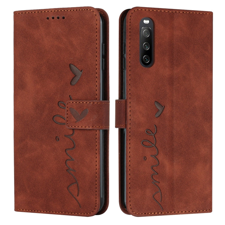 For Sony Xperia 10 IV Skin Feel Heart Embossed Leather Phone Case with Lanyard