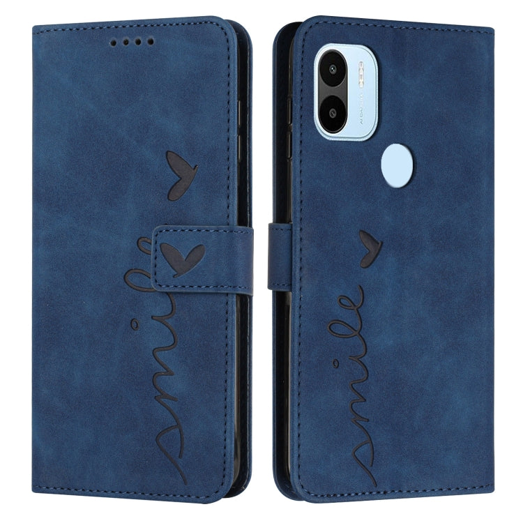 For Xiaomi Redmi A1+ Skin Feel Heart Embossed Leather Phone Case with Lanyard