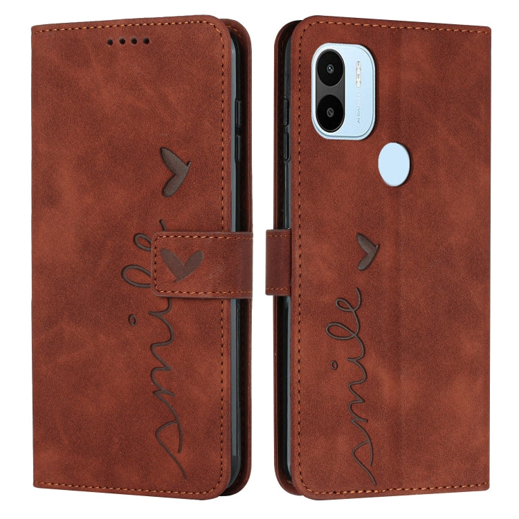 For Xiaomi Redmi A1+ Skin Feel Heart Embossed Leather Phone Case with Lanyard