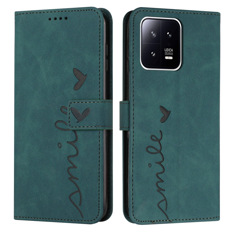 For Xiaomi 13 Skin Feel Heart Embossed Leather Phone Case with Lanyard