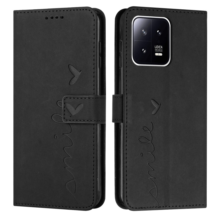 For Xiaomi 13 Pro Skin Feel Heart Embossed Leather Phone Case with Lanyard