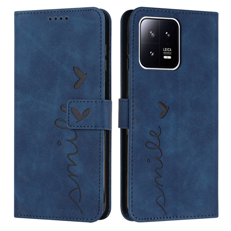 For Xiaomi 13 Pro Skin Feel Heart Embossed Leather Phone Case with Lanyard