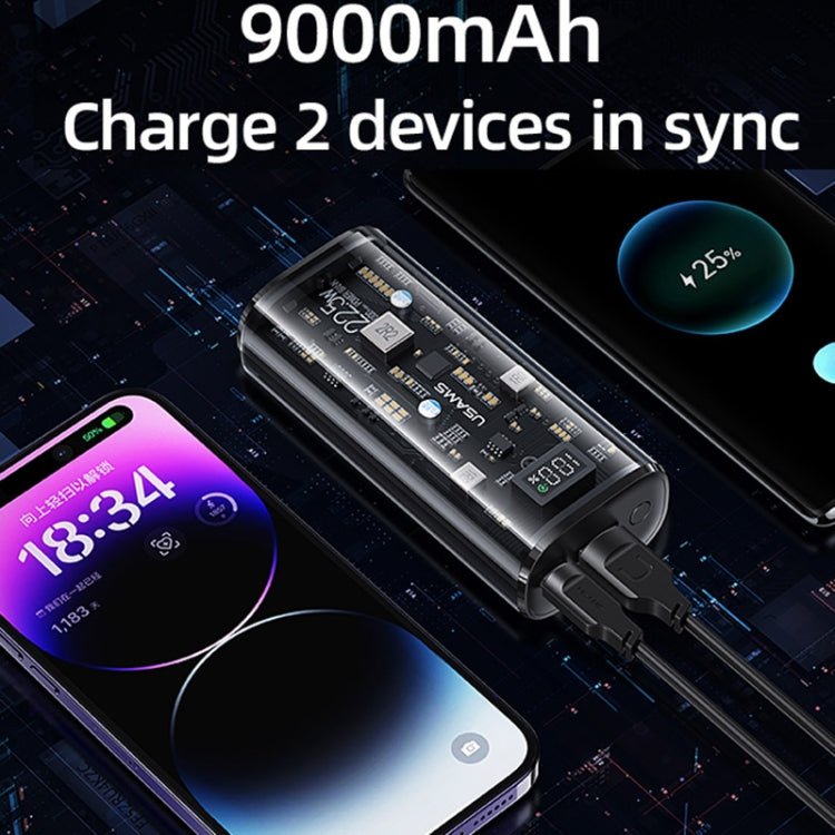 USAMS US-CD189 9000mAh PD20W+QC3.0 Dual Port Fast Charge Digital Display Power Bank