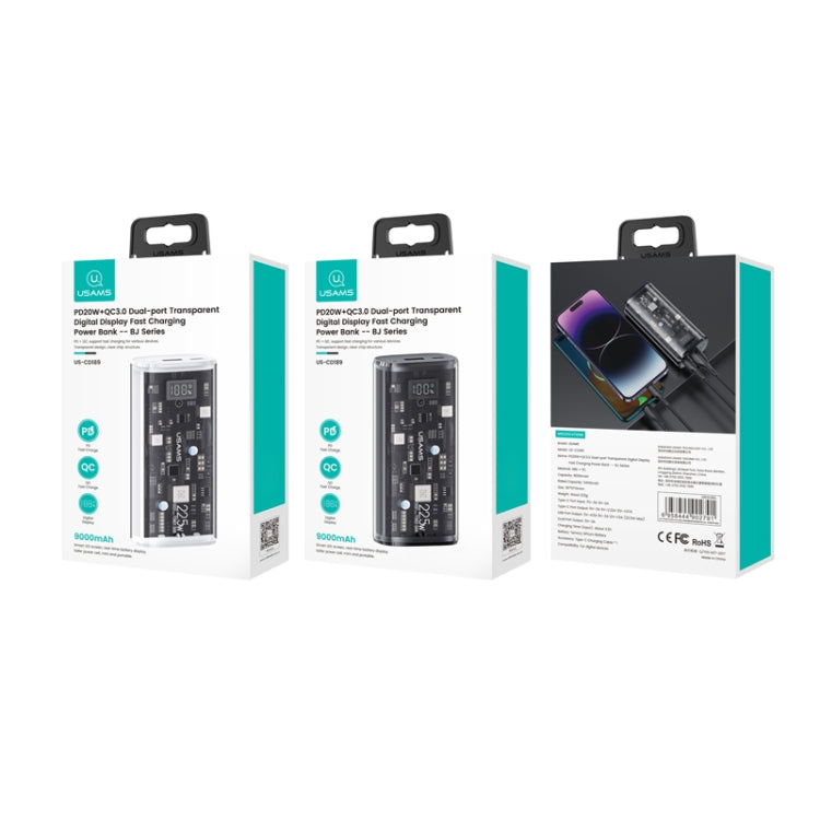 USAMS US-CD189 9000mAh PD20W+QC3.0 Dual Port Fast Charge Digital Display Power Bank