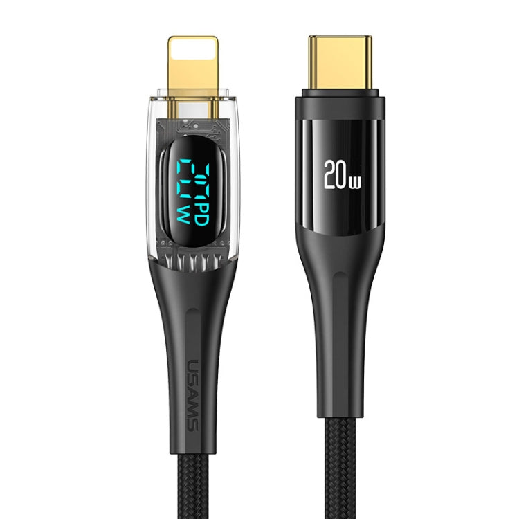 USAMS Type-C to 8 Pin PD20W Aluminum Alloy Transparent Digital Display Fast Charge Data Cable, Cable Length:1.2m