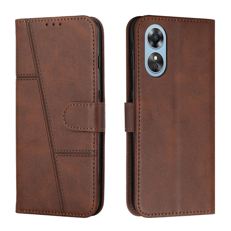 For OPPO A17 Stitching Calf Texture Buckle Leather Phone Case