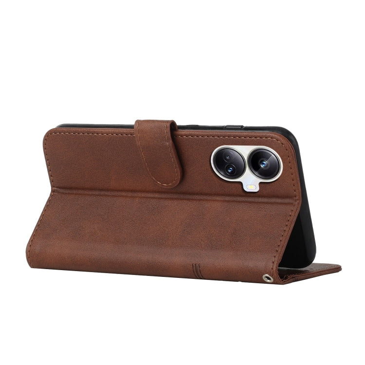 For Realme 10 Pro+ Stitching Calf Texture Buckle Leather Phone Case