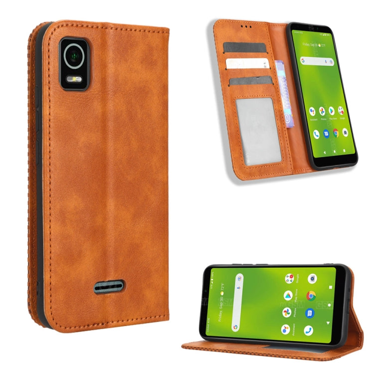 For Cricket Debut Smart Magnetic Buckle Retro Texture Leather Phone Case