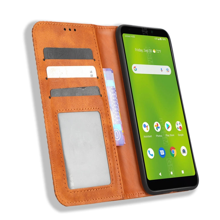 For Cricket Debut Smart Magnetic Buckle Retro Texture Leather Phone Case