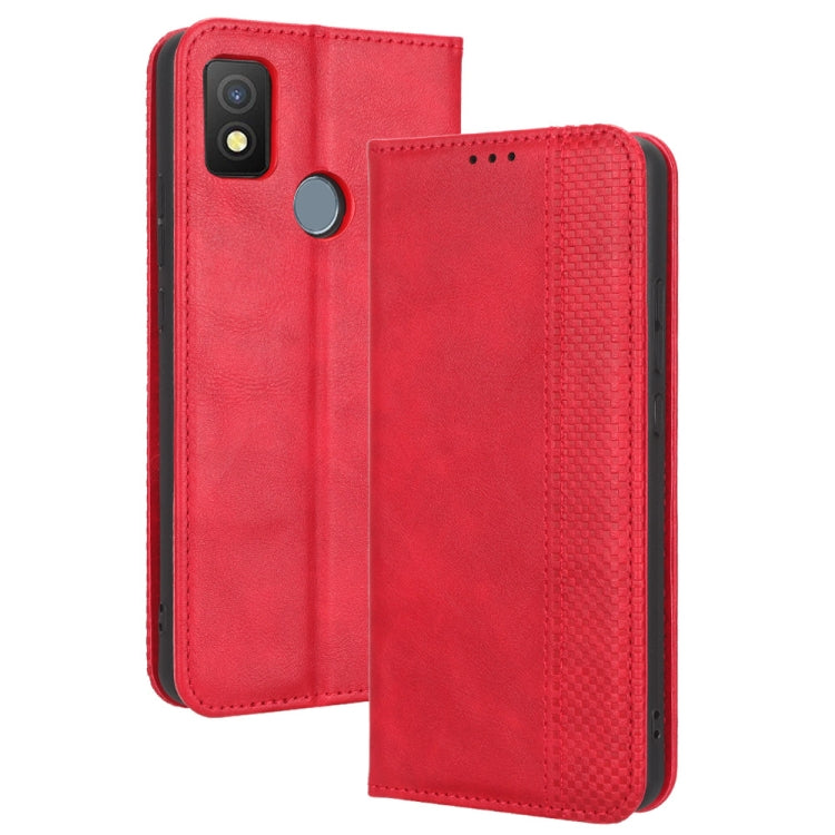 For Cricket Icon 4 Magnetic Buckle Retro Texture Leather Phone Case