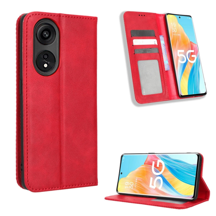 For OPPO A1 Pro Magnetic Buckle Retro Texture Leather Phone Case