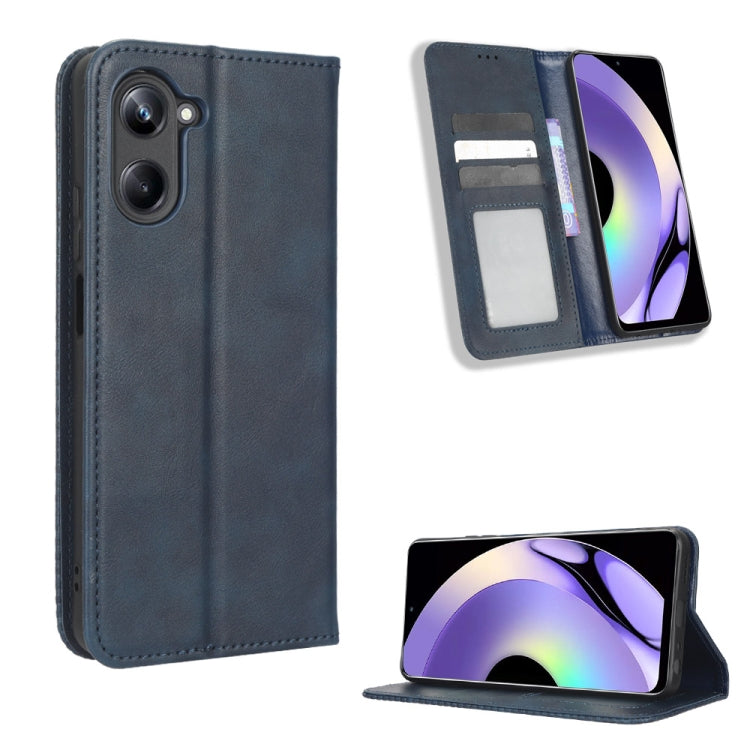 For Realme 10 4G Magnetic Buckle Retro Texture Leather Phone Case