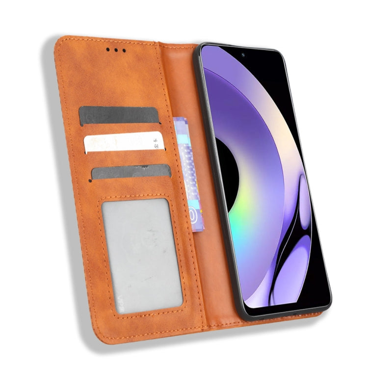 For Realme 10 4G Magnetic Buckle Retro Texture Leather Phone Case