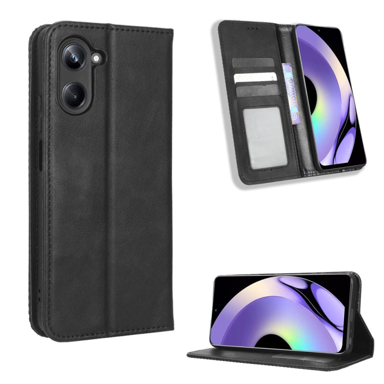 For Realme 10 Pro Magnetic Buckle Retro Texture Leather Phone Case