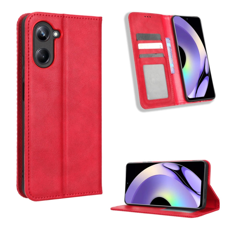 For Realme 10 Pro Magnetic Buckle Retro Texture Leather Phone Case