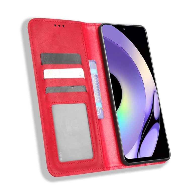 For Realme 10 Pro Magnetic Buckle Retro Texture Leather Phone Case