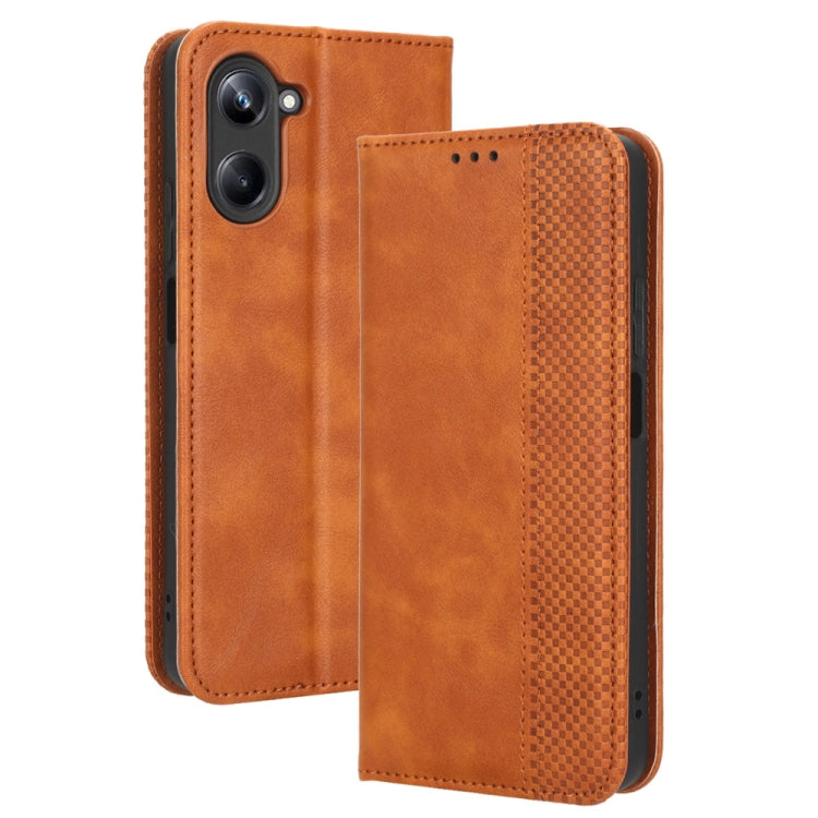 For Realme 10 Pro Magnetic Buckle Retro Texture Leather Phone Case
