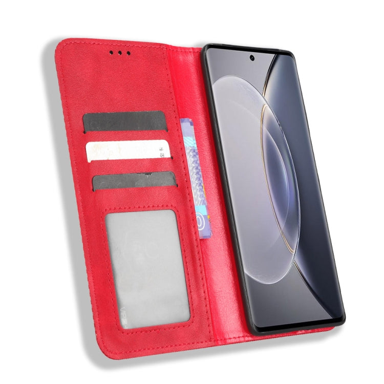 For vivo X90 Pro+ Magnetic Buckle Retro Texture Leather Phone Case