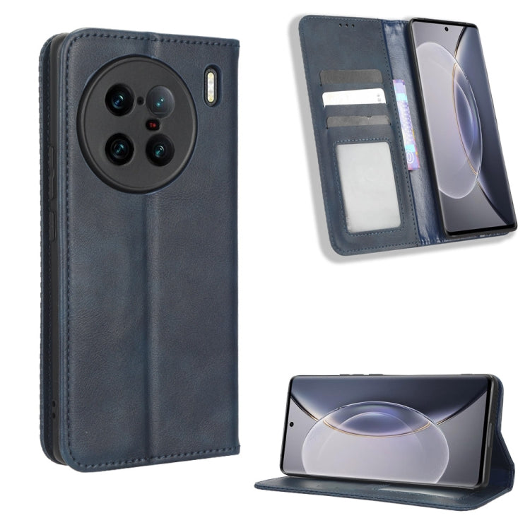 For vivo X90 Pro+ Magnetic Buckle Retro Texture Leather Phone Case