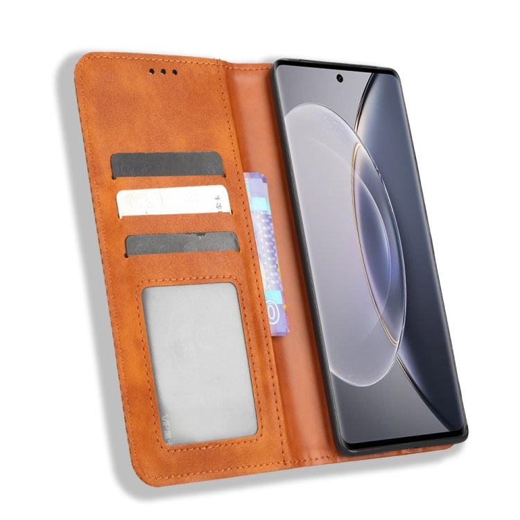 For vivo X90 Pro+ Magnetic Buckle Retro Texture Leather Phone Case