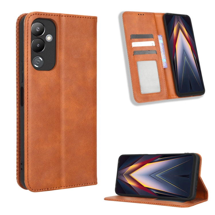 For Tecno Pova 4 Magnetic Buckle Retro Texture Leather Phone Case