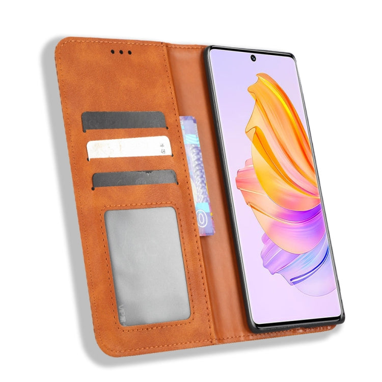 For Honor 80 SE 5G Magnetic Buckle Retro Texture Leather Phone Case