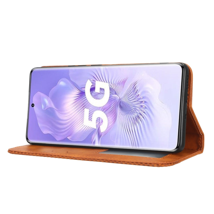 For Honor 80 5G Magnetic Buckle Retro Texture Leather Phone Case