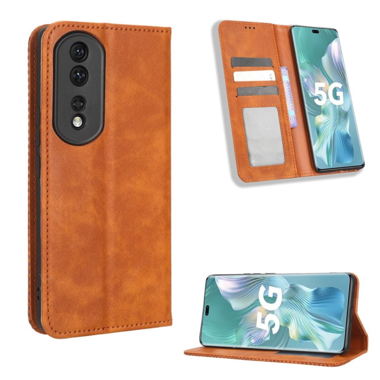 For Honor 80 Pro 5G Magnetic Buckle Retro Texture Leather Phone Case