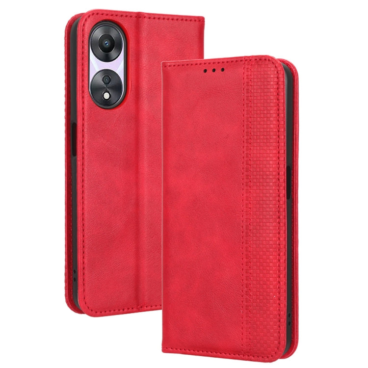 For OPPO A58 5G Magnetic Buckle Retro Texture Leather Phone Case