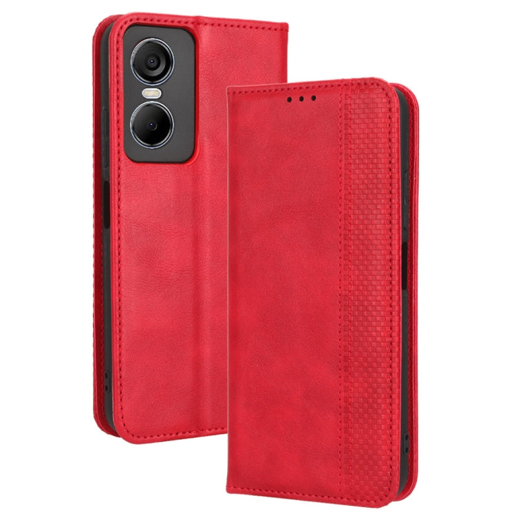 For Tecno Pop 6 Pro BE8 Magnetic Buckle Retro Texture Leather Phone Case