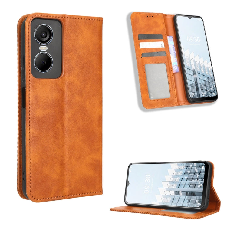 For Tecno Pop 6 Pro BE8 Magnetic Buckle Retro Texture Leather Phone Case