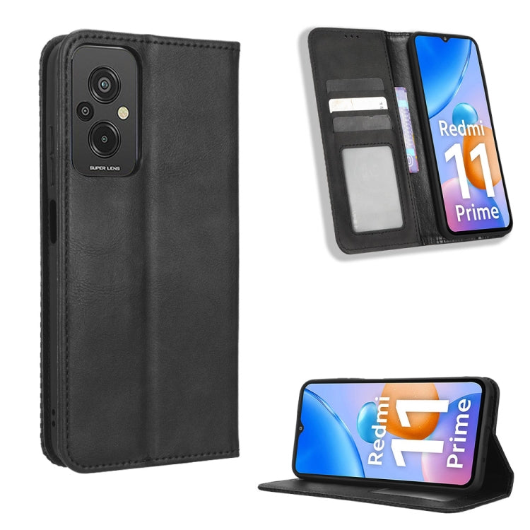For Xiaomi Redmi 11 Prime 4G Magnetic Buckle Retro Texture Leather Phone Case