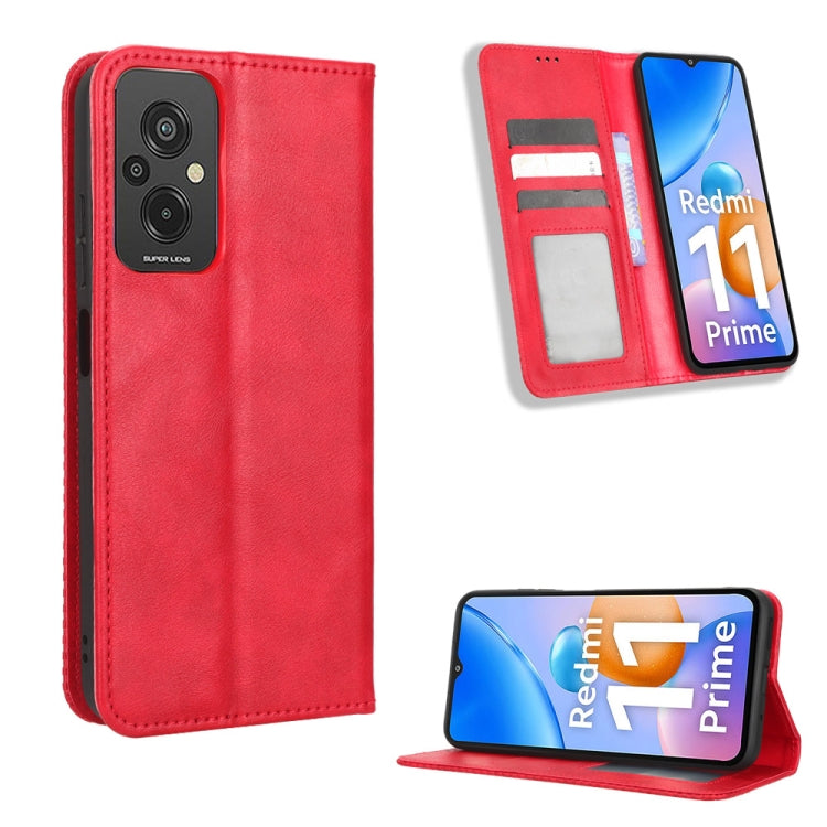 For Xiaomi Redmi 11 Prime 4G Magnetic Buckle Retro Texture Leather Phone Case