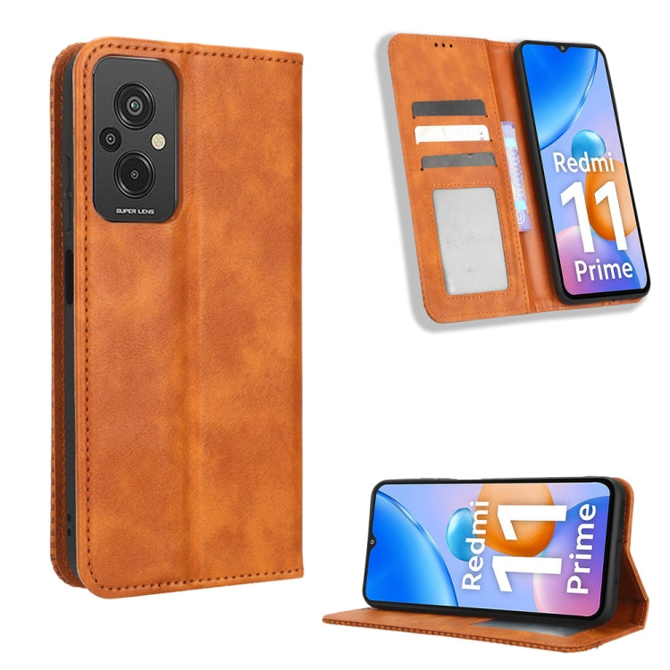 For Xiaomi Redmi 11 Prime 4G Magnetic Buckle Retro Texture Leather Phone Case