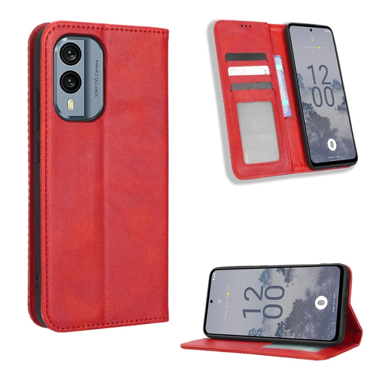 For Nokia X30 5G Magnetic Buckle Retro Texture Leather Phone Case